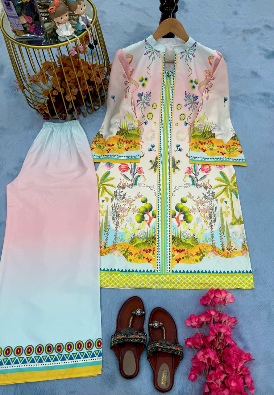 Pure Natural Crepe Top &amp; Plazzo Co-ords Set